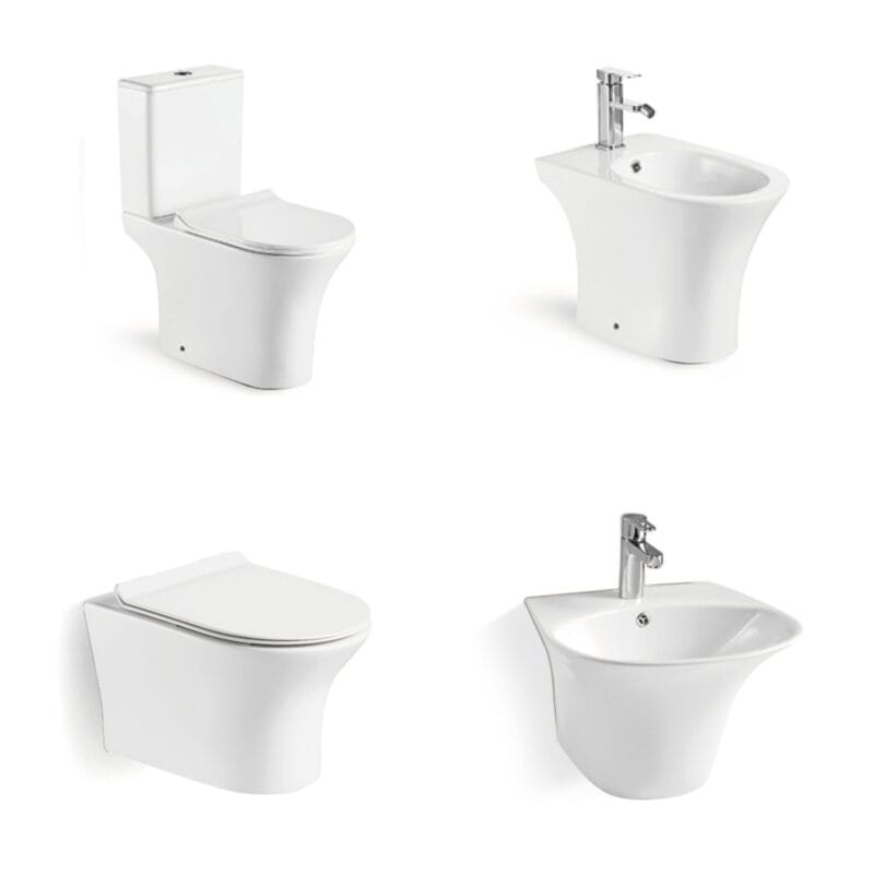 Ensemble de salle de bains contemporaine certifié CE : WC au sol, bidet mural et lavabo suspendu pour maisons de luxe