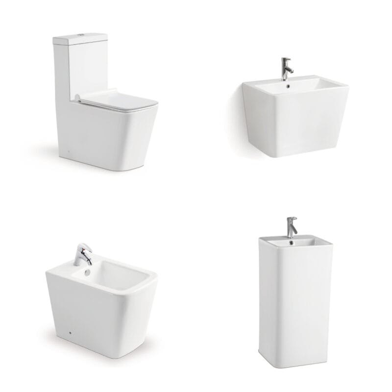Ensemble de sanitaires certifié ISO 9001 et CE : WC sans rebord en deux pièces + bidet suspendu, destiné aux projets résidentiels européens