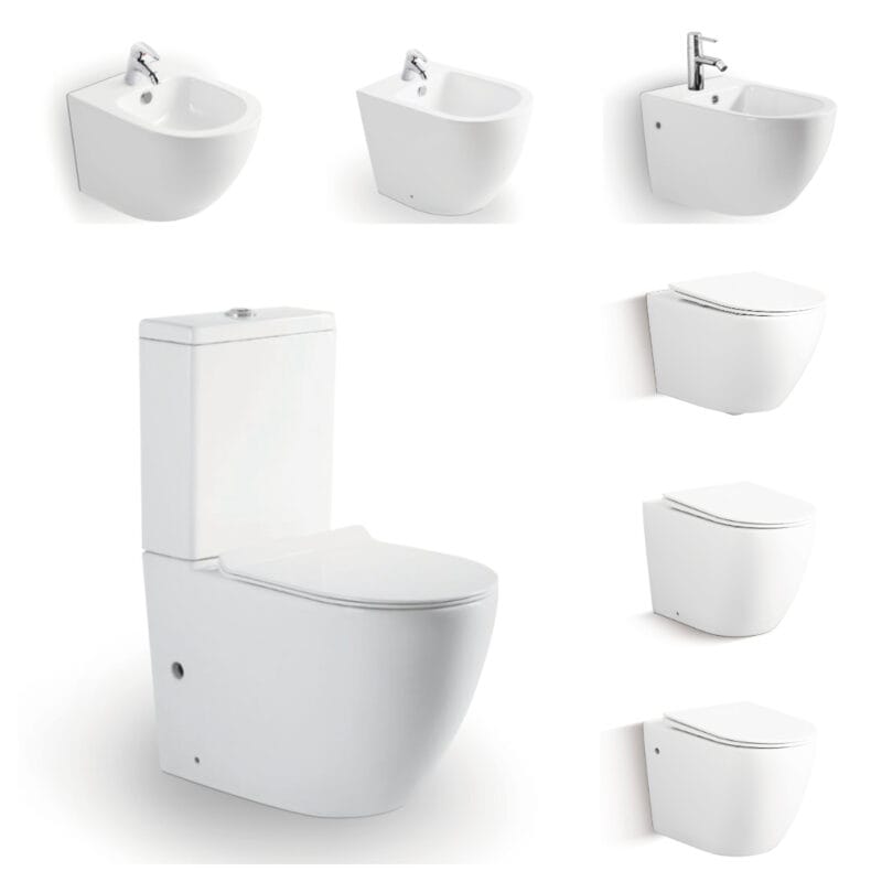 Ensemble de salle de bains en céramique blanche élégante, certifié ISO 9001 et CE : WC sans rebord + bidet mural assorti