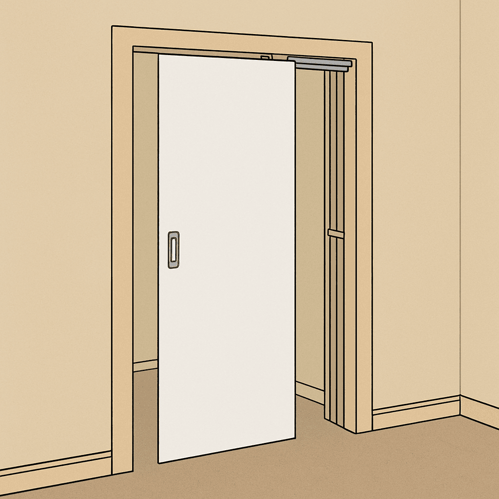 Illustration d'une porte coulissante escamotable dans un mur