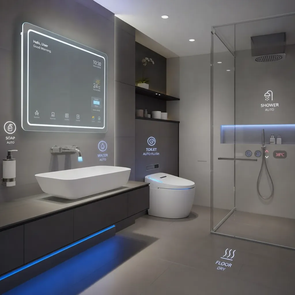 Une salle de bains connectée et futuriste dotée d'une technologie sans contact