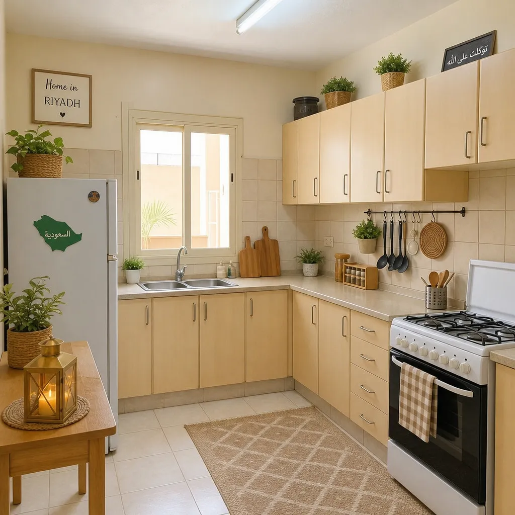 Une cuisine lumineuse, accueillante et abordable dans une maison de Riyad