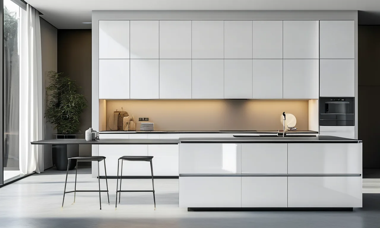 Minimalist aluminum kitchen cabinets in a modern showroom